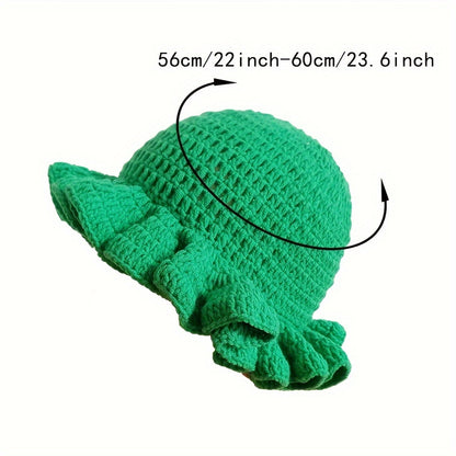 Chic Multicolor Crochet Ruffle Bucket Hat for Women & Men - Warm Knit Fisherman Cap with Elastic Fit, Lightweight & Stylish