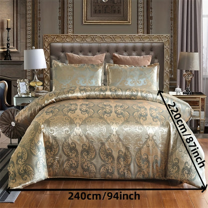 3pcs Luxurious European Satin Jacquard Duvet Cover Set - Soft and Silky Bedding for Bedroom and Guest Room (1pc Duvet Cover + 2pc Pillowcases)