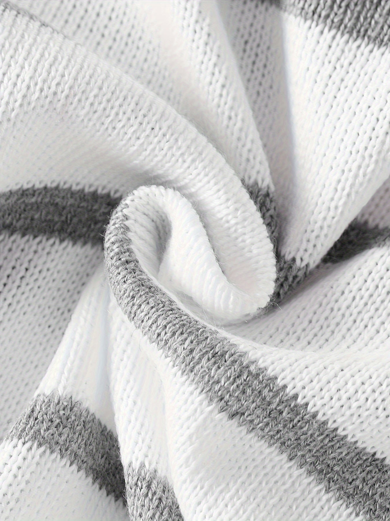 Baby Boys Comfortable & Casual Grey And White Striped Crew Neck Knitted Sweater For Outing Activities