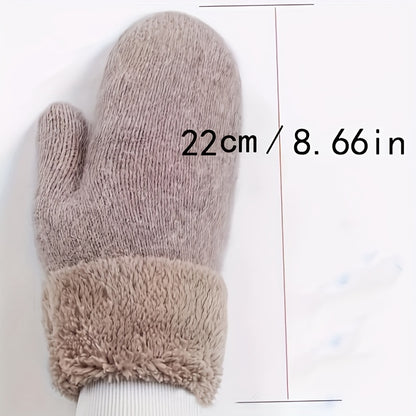 Solid Color Winter Gloves Mittens, Thickened Plush Inner Comfortable Hand Warmer Mittens For Outdoor Cycling