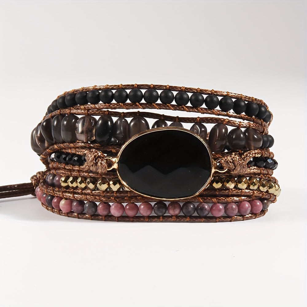Adjustable Boho Stone Wrap Bracelet - Fashionable Bohemian Style with Authentic Natural Stones - Exquisite Handmade Jewelry for Multi-Layered Charm - Perfect Party Favors and Occasion Accessories