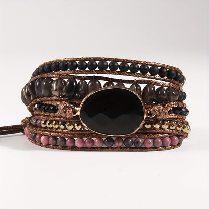 Adjustable Boho Stone Wrap Bracelet - Fashionable Bohemian Style with Authentic Natural Stones - Exquisite Handmade Jewelry for Multi-Layered Charm - Perfect Party Favors and Occasion Accessories