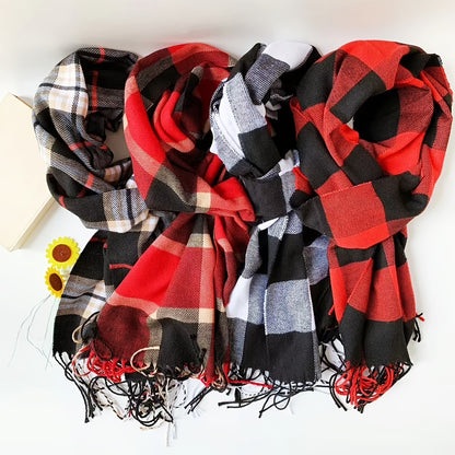 Men's Plaid Pattern Fringe Scarf