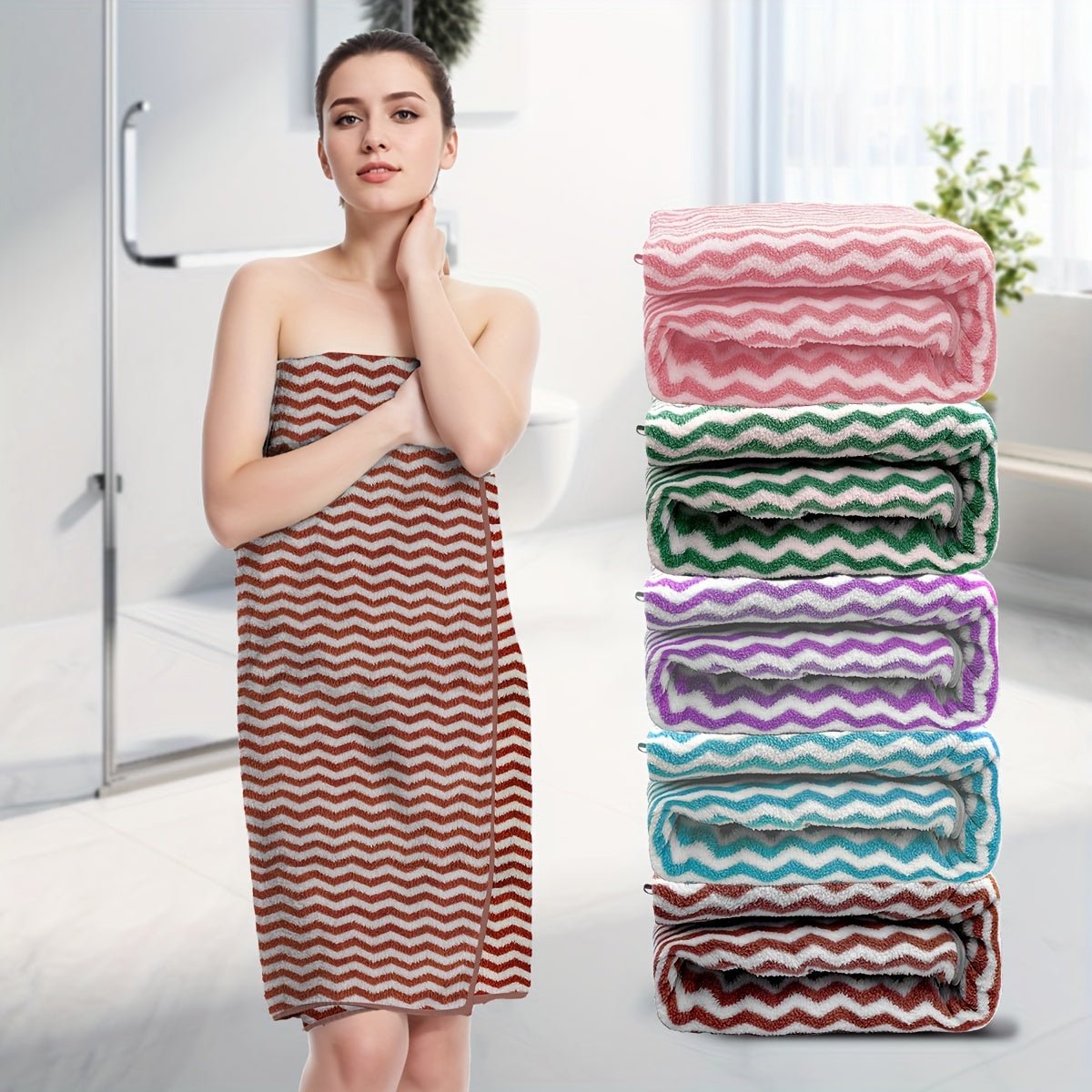 1pc Striped Luxury Bath Towel - Highly Absorbent, Rapidly Drying, Luxuriously Soft & Ultra-Gentle - Perfect for Home Use, Premium Bathroom Essential