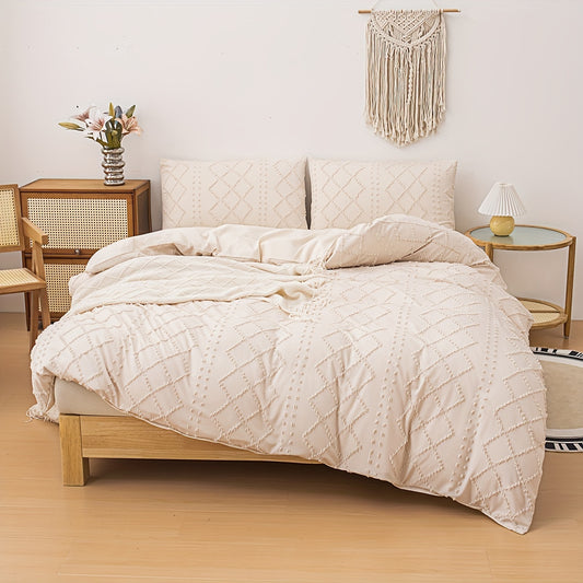 2/3pcs Modern Simple Duvet Cover Set, Solid Color Wave Shape Tufted Boho Bedding Set, Soft Comfortable Breathable Washable Microfiber Duvet Cover, For Bedroom Guest Room Dorm (1*Duvet Cover + 1/2*Pillowcase, Without Core)