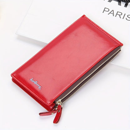 Classic Bi-Fold Faux Leather Long Wallet - Double Zipper, Multiple Card Slots, Slim Design, Elegant Clutch Purse with Snap Closure and Faux Leather Lining