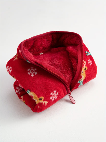 Cozy Boy's Reindeer Pattern Fleece Jacket, Warm Zip-Up Stand Collar Coat for Fall Winter Outdoor Adventures