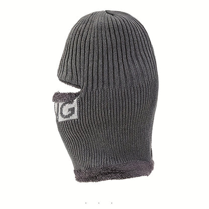 1pc Men's Scarf One Piece Hat, Winter Thickened Warm Hat, Cycling Face Protection, Cold Proof Cotton Knitted Hat