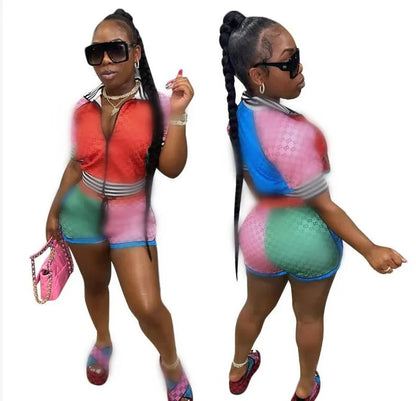 Designer Womens's luxury Two Piece Sets Tracksuits short sleeve shirt +shorts women printed woven polos collar Summer holiday loose fit casual home outdoor clothin