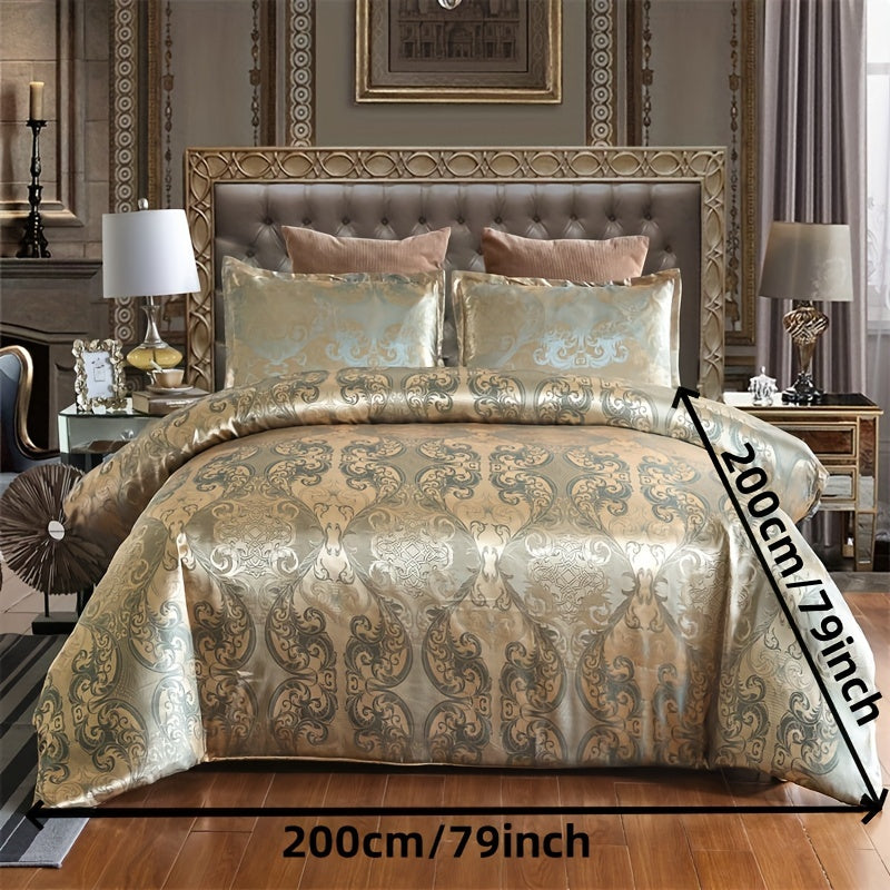 3pcs Luxurious European Satin Jacquard Duvet Cover Set - Soft and Silky Bedding for Bedroom and Guest Room (1pc Duvet Cover + 2pc Pillowcases)