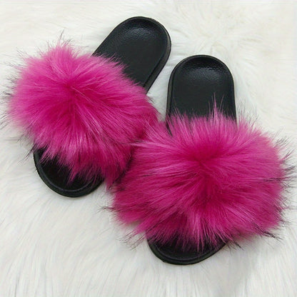 Luxurious Womens Faux Fur Slides - Soft Open Toe Slip-Ons - Ultra-Plush Indoor Slippers for Cozy Lounging - Comfortable Flat Sole - Perfect for Bedroom & Casual Wear