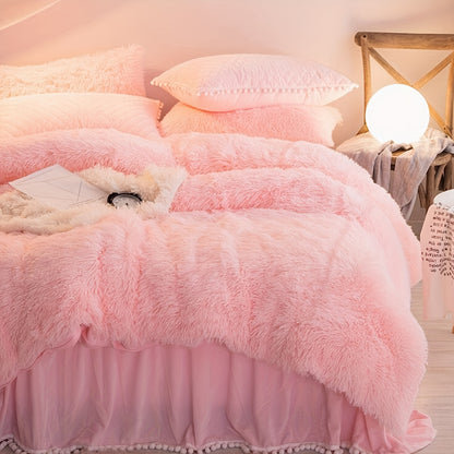 3-Piece Plush Velvet Duvet Cover Set - Soft, Comfortable, Warm, and Cozy Bedding for Autumn and Winter - Ideal for Bedroom and Guest Room, Without Core