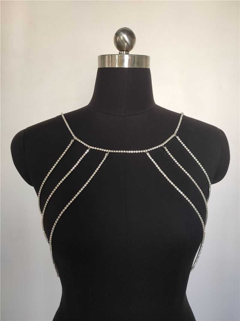 2025 New 2020ins Popular trade rhinestone with diamond bright diamond single row diamond chain neck chest chain body chain fb1062