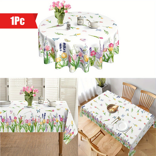 1pc Lavender Dream Tablecloth - Spring Summer Floral Kitchen & Dining Linens - Stain Wrinkle Free, Seasonal Colorful, Pink Purple Yellow Butterfly Party Decor for Home, Kitchen, Dining, Picnic and Outdoor Events