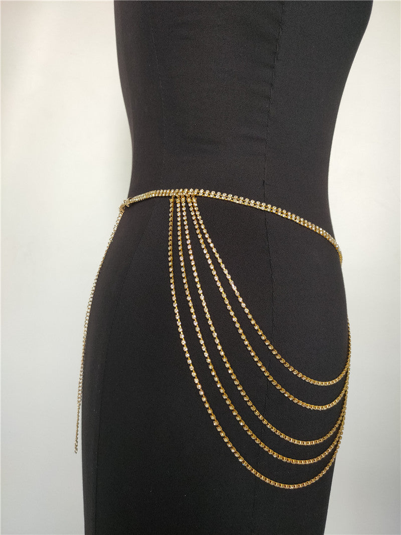2025 ins Popular trade multi-layer rhinestone waist chain, nightclub shiny diamond jewelry, handmade DIY waist jewelry female BY0204