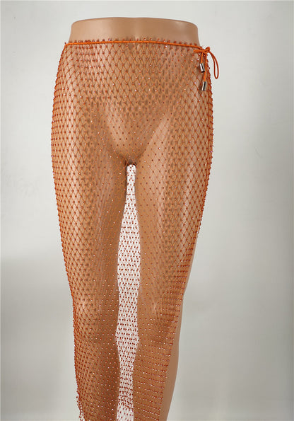 2025 skirt nightclub fishing net drill hollow rhinestone diamond flash diamond net skirt split skirt fb1504