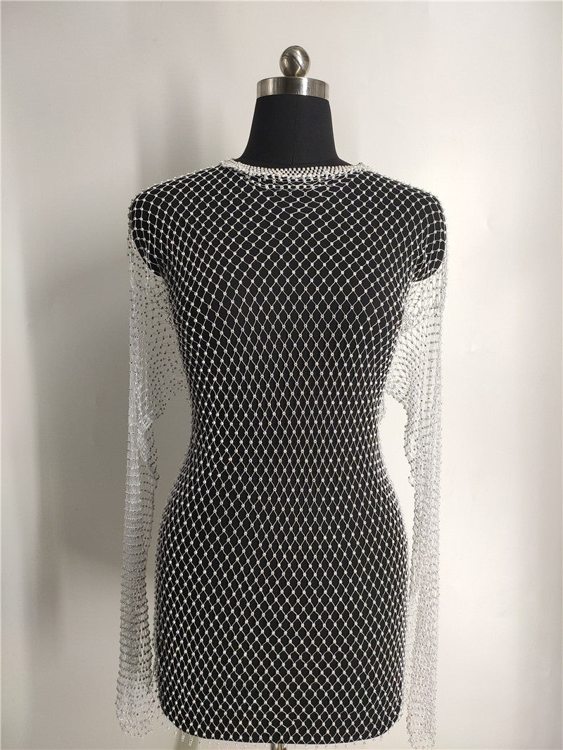 2025 2020 New Popular trade ins bright diamond flash diamond full diamond rhinestone mesh drill hollow mesh dress fb1457
