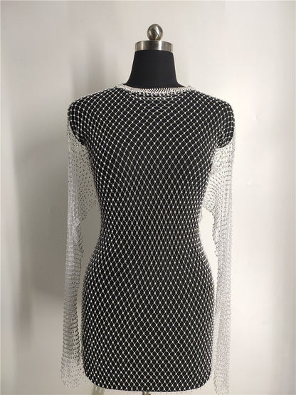 2025 2020 New Popular trade ins bright diamond flash diamond full diamond rhinestone mesh drill hollow mesh dress fb1457