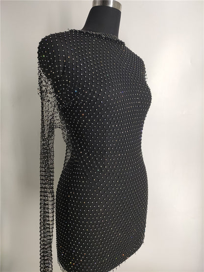 2025 2020 New Popular trade ins bright diamond flash diamond full diamond rhinestone mesh drill hollow mesh dress fb1457