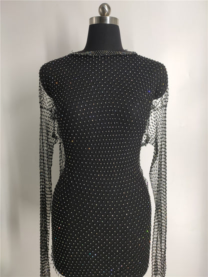 2025 2020 New Popular trade ins bright diamond flash diamond full diamond rhinestone mesh drill hollow mesh dress fb1457