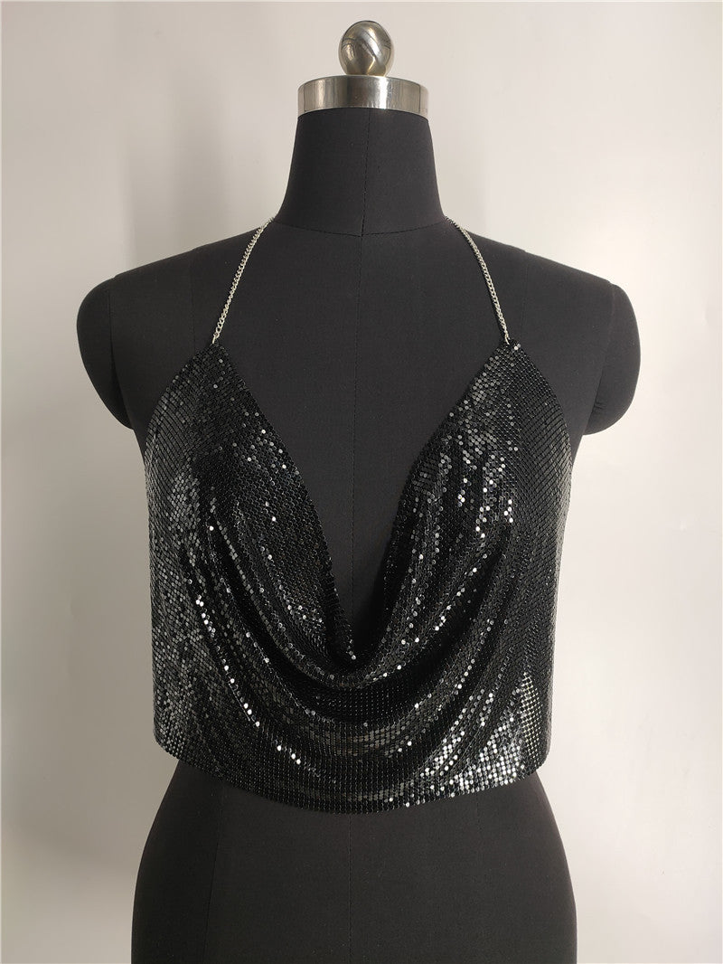 Popular, 2025 2020ins Popular trade New nightclub wind low-cut backless rhinestone sequined chain top vest fz1365