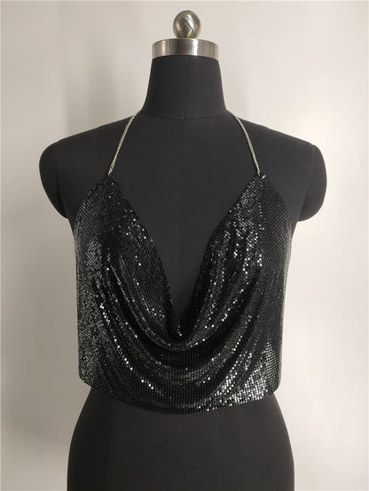 Popular, 2025 2020ins Popular trade New nightclub wind low-cut backless rhinestone sequined chain top vest fz1365