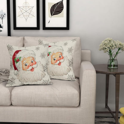 2PCS Christmas Santa Claus Pillow Covers - 16x16, 18x18, 20x20 Inch Reversible Rustic Xmas Snowflakes Print Decorative Outdoor Pillowcases with Zipper Closure and Linen Cover and Liner - Machine Washable Farmhouse Holiday Winter Decorations for Couch Sofa