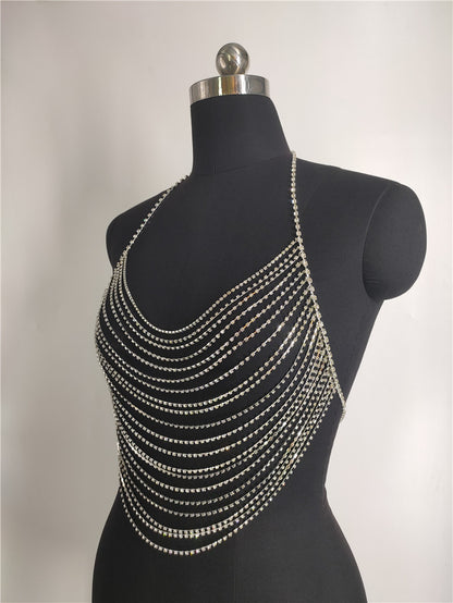 FB1670 2025 Body chain Hot trade supply Rhinestone bright diamond flash diamond neck vest body chain chest jewelry