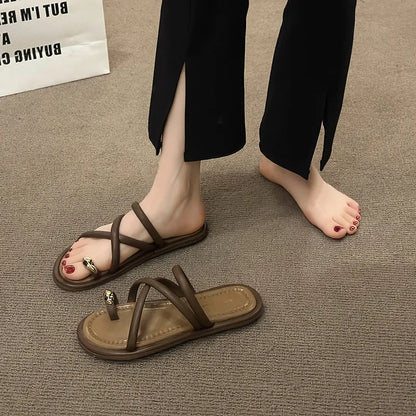Toe fitting sandals for women's outerwear  summer new style with flat bottomed sandals and soft bottomed sandals