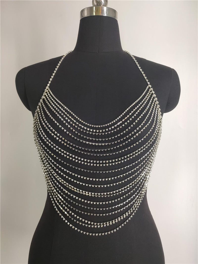 FB1670 2025 Body chain Hot trade supply Rhinestone bright diamond flash diamond neck vest body chain chest jewelry