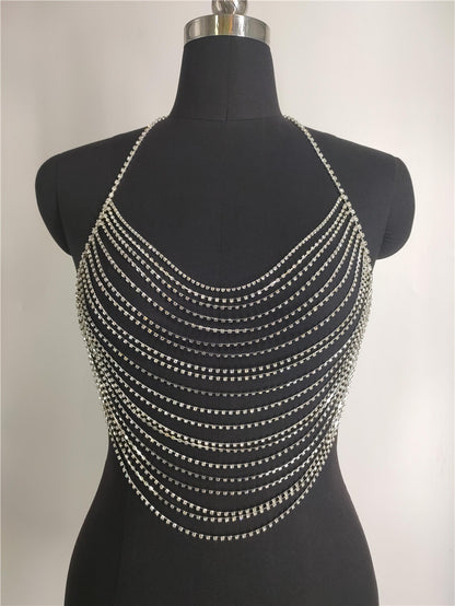 FB1670 2025 Body chain Hot trade supply Rhinestone bright diamond flash diamond neck vest body chain chest jewelry