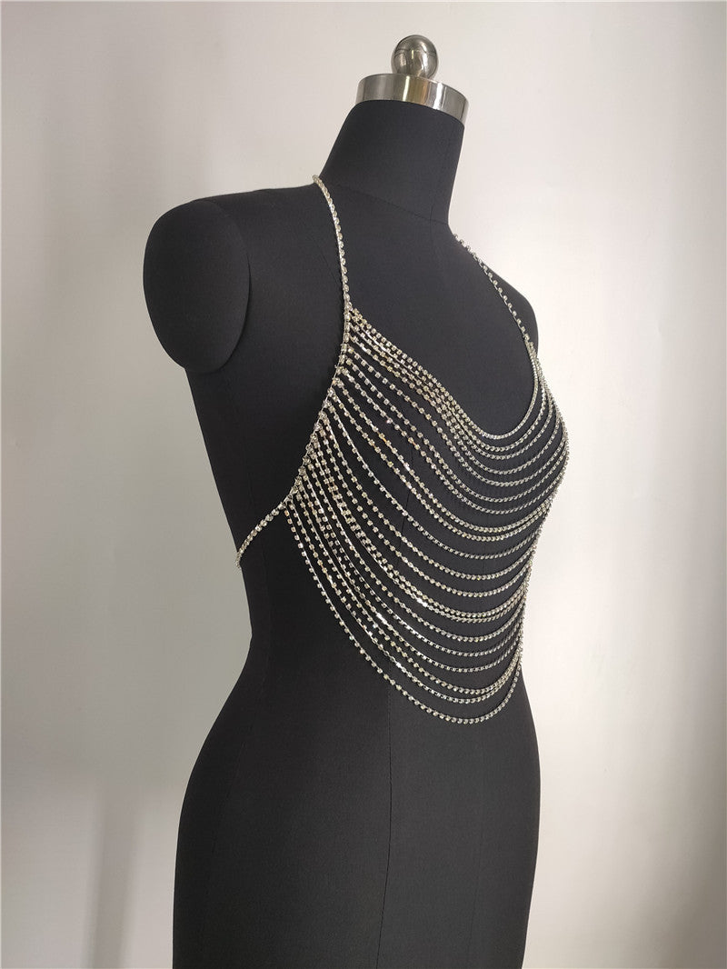 FB1670 2025 Body chain Hot trade supply Rhinestone bright diamond flash diamond neck vest body chain chest jewelry