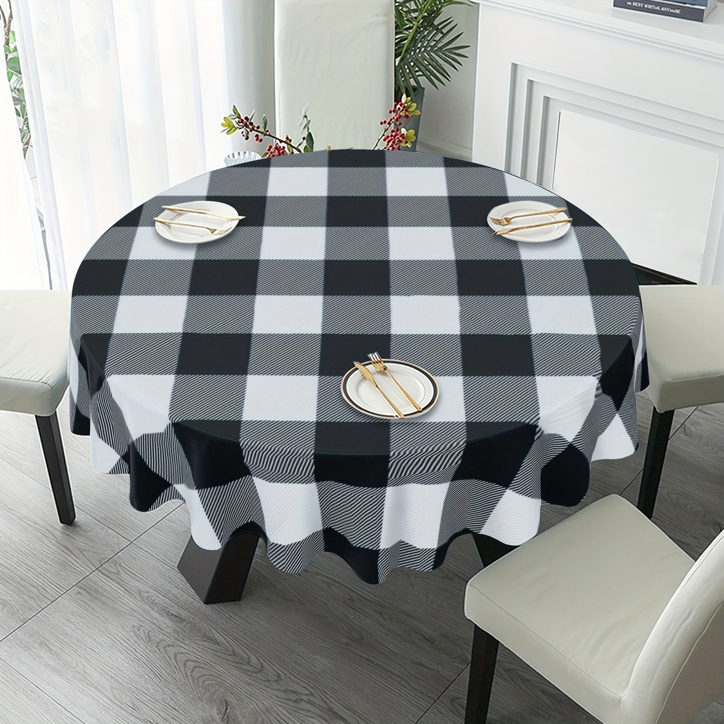 1PC, Deluxe Round Tablecloth - 60 Inch, Stain, Water, and Wrinkle Resistant, Easy Care, Simple yet Elegant Decoration for Home Kitchen, Dining Room, Patio, Indoor, and Outdoor Use