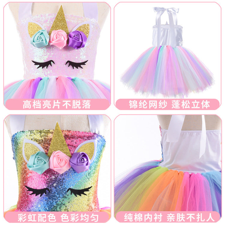 flowersverse Unicorn Tutu Skirt Cross-Border Girls Dress Led Princess Dress Costume Birthday Party Tulle Tutu Skirt