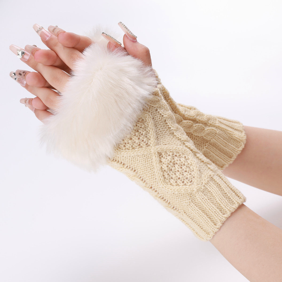 Cozy Argyle Fingerless Gloves for Women - Soft Acrylic Knit Fabric, Hand Wash Only, Stylish Winter Accessories for Cold Weather - Perfect for Outdoor Activities!