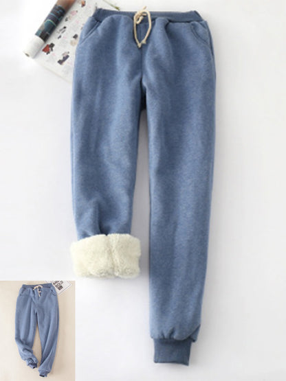 flowersverse Cross-Border Lambswool Thickened Warm Sweatpants Ankle-Tied Winter Loose Casual Pants for Women Velvet in Stock