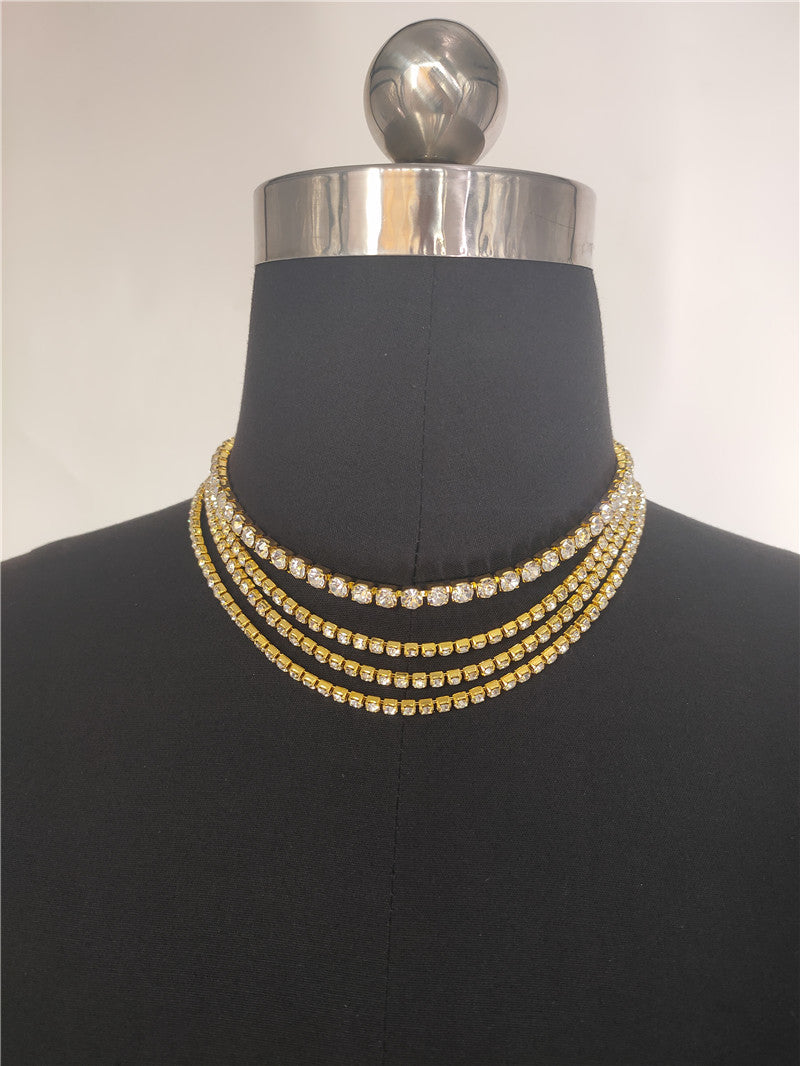 2025 Popular trade new product texture luxury bright diamond necklace, multi-layer flash diamond collarbone chain, sexy neck chain female BY0194