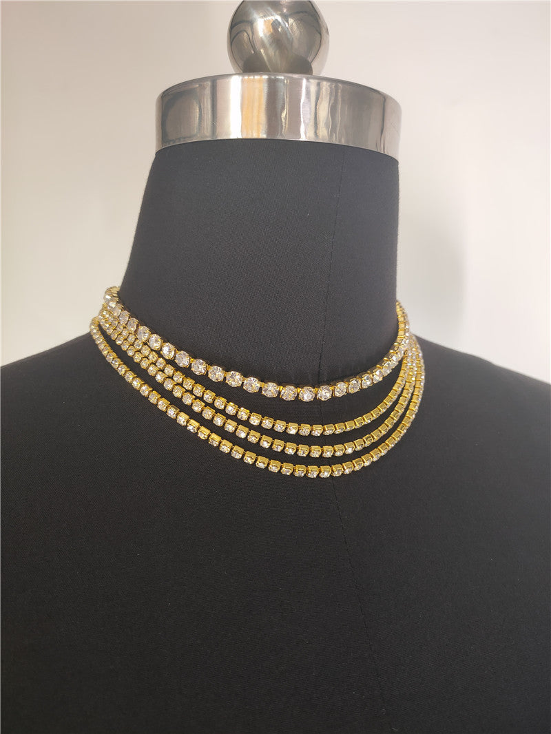 2025 Popular trade new product texture luxury bright diamond necklace, multi-layer flash diamond collarbone chain, sexy neck chain female BY0194