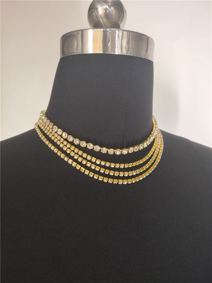 2025 Popular trade new product texture luxury bright diamond necklace, multi-layer flash diamond collarbone chain, sexy neck chain female BY0194
