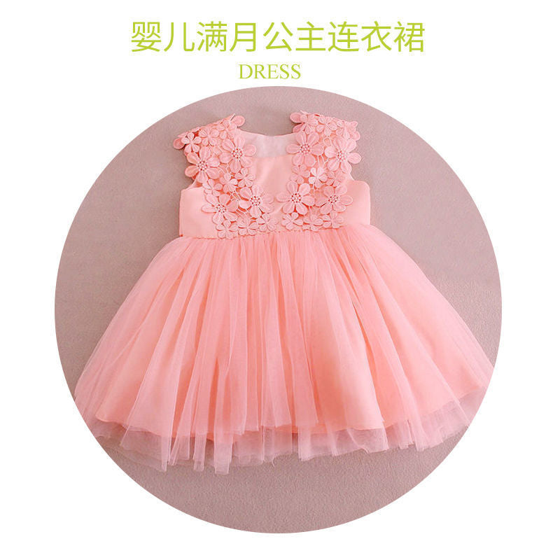 flowersverse Spring and Autumn Girls' Flower Girl One Year Old Celebration Dress Skirt Children's Birthday Full Moon Western Style Soft Veil Princess Dress Baby Dress