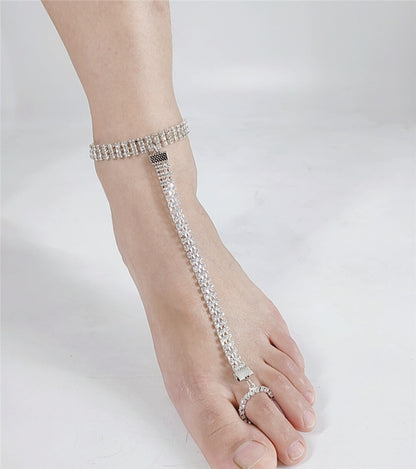Anklet 2025 nightclubs personalized bright diamonds, flash diamonds, full diamonds, rhinestones, three rows of diamond chains, anklets, foot accessories fb1613
