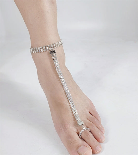 Anklet 2025 nightclubs personalized bright diamonds, flash diamonds, full diamonds, rhinestones, three rows of diamond chains, anklets, foot accessories fb1613