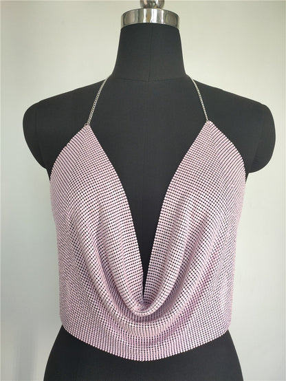 Popular, 2025 2020ins Popular trade New nightclub wind low-cut backless rhinestone sequined chain top vest fz1365