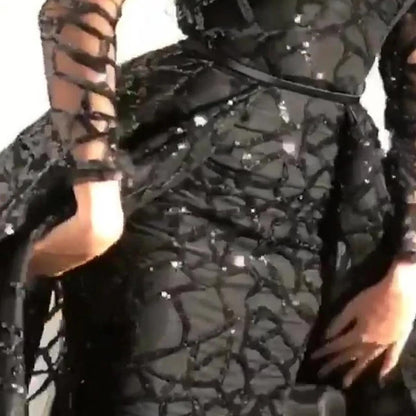 spring new  New women's clothing  ebay dress round neck long sleeve sequined puffy evening dress