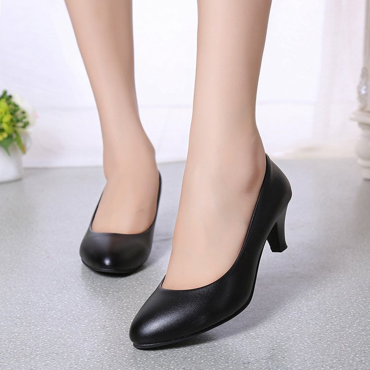 flowersverse  Four Seasons High Heel Pumps Women's Mid and Low Heel Fashion Pointed Shoes 5cm Chunky Heel Casual Leather Shoes Low Heel Work Performance Shoes