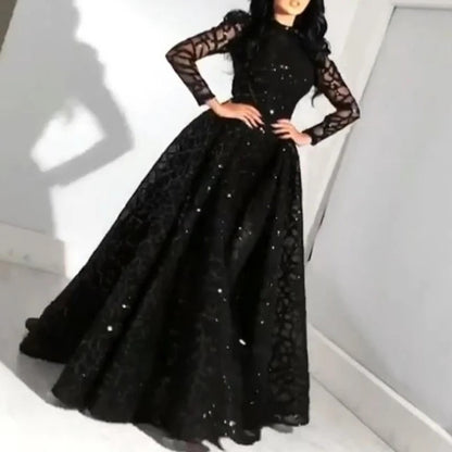 spring new  New women's clothing  ebay dress round neck long sleeve sequined puffy evening dress