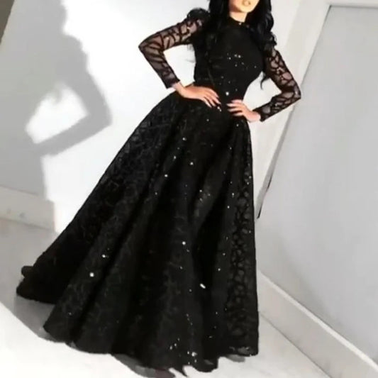 spring new  New women's clothing  ebay dress round neck long sleeve sequined puffy evening dress