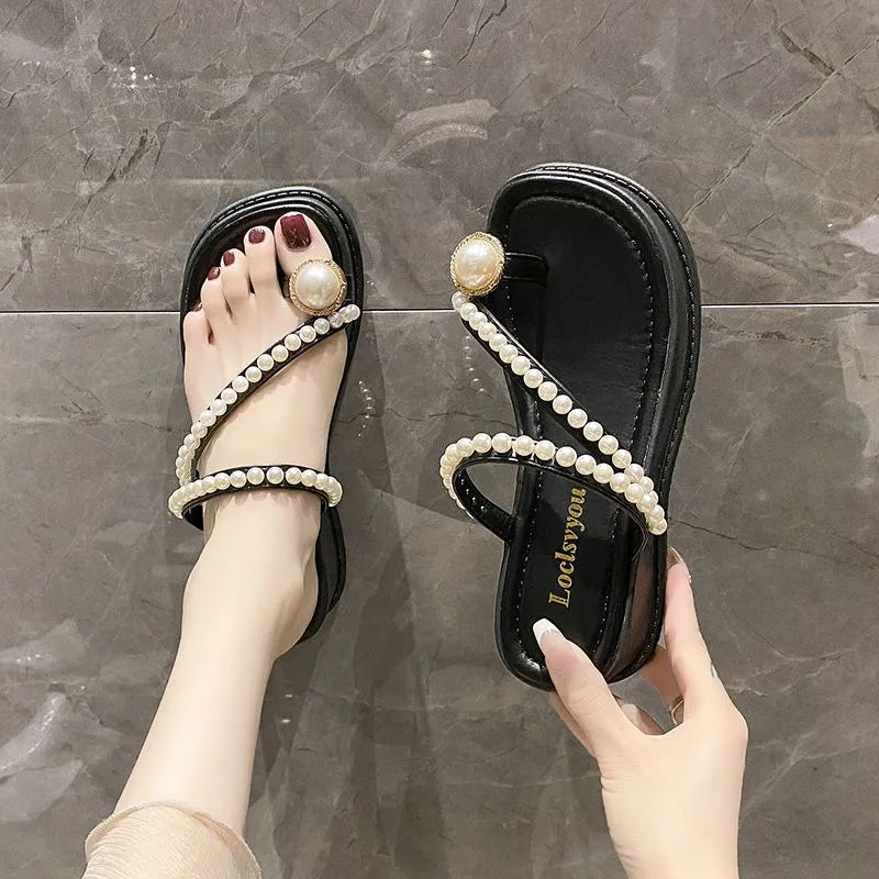 Summer Fashion High-Heeled Flip-Flops Outdoor Thick Sole Non-Slip Wedge Sandals Rhine-Diamond Beach Slippers