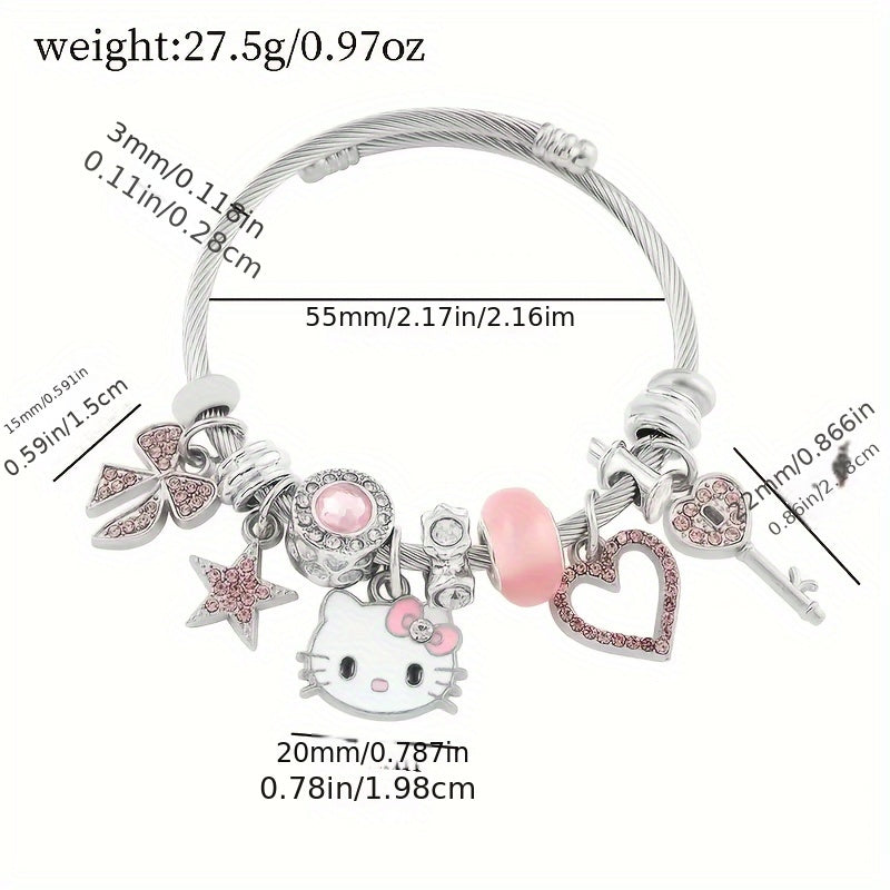 Authentic Licensed Sanrio Hello Kitty Charm Bracelets - Colorful Cartoon Character Bangles for Girls, Sweet Birthday Gifts, Collectible Jewelry Accessories with Adjustable Clasp