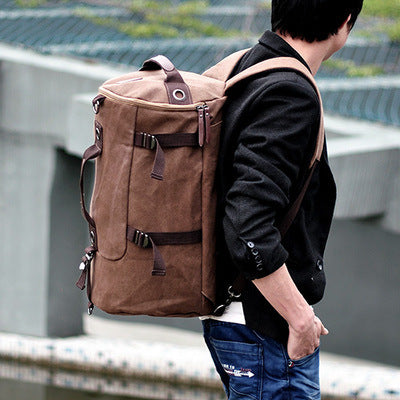 FLOWERSVERSE Korean Style Canvas Backpack Men's Fashionable Student Schoolbag Youth Travel Bag Computer Large-Capacity Backpack Messenger Bag